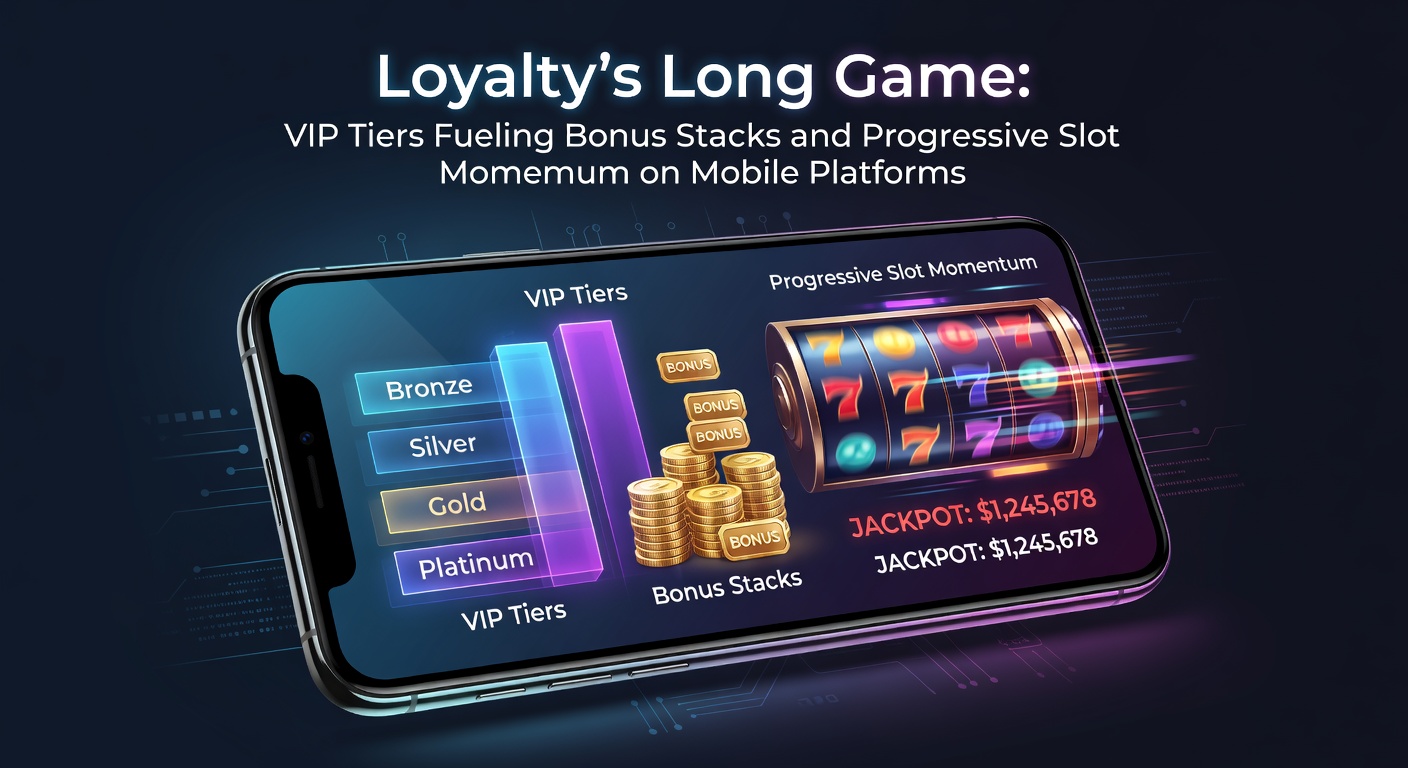Mobile screen displaying layered VIP loyalty tiers with bonus stacks accumulating on a progressive slot game
