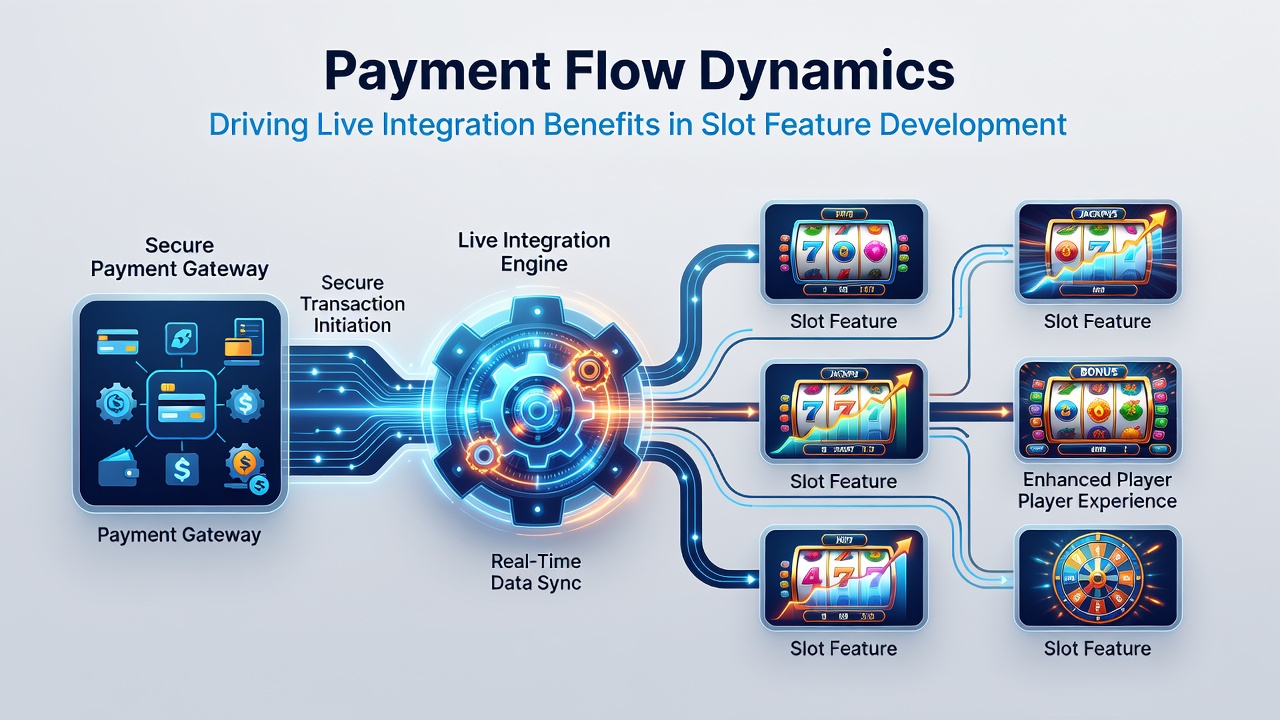Illustration of live slot integration showing synchronized payment and feature updates