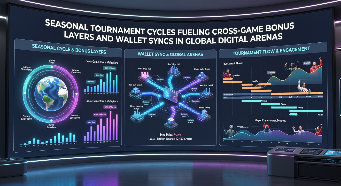 Interconnected wallet synchronization displays across global digital arenas with bonus layer indicators