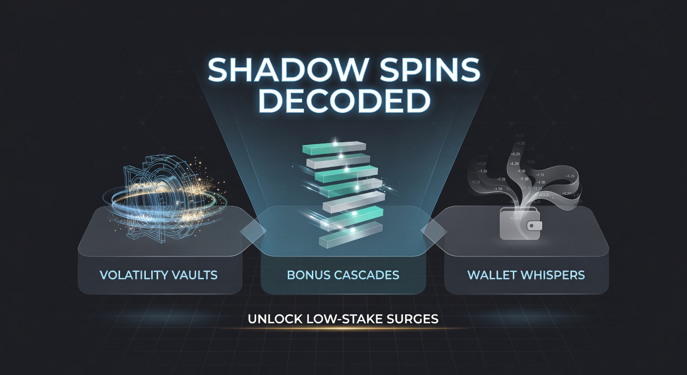 Dynamic graphic showing volatility vaults filling during shadow spins, exploding into bonus cascades with wallet notifications signaling low-stake wins