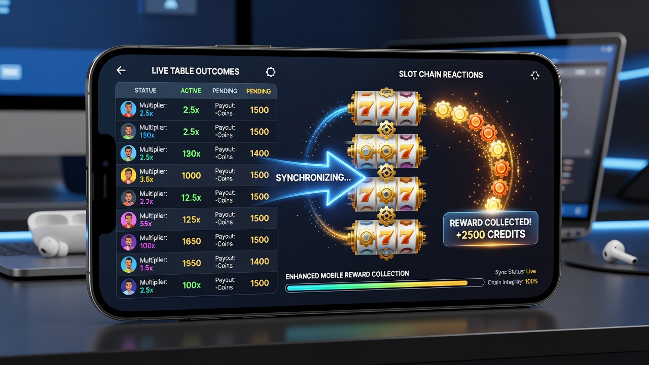 Detailed view of reward collection screen after live table and slot chain reaction synchronization