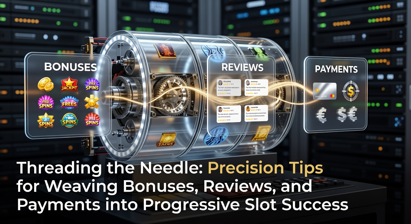 Close-up of a needle threading through a slot machine reel symbol, representing precision in bonuses, reviews, and payments for progressive wins