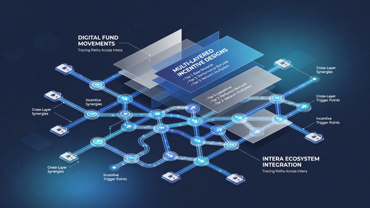 Multi-layered incentive structures visualized alongside payment flow diagrams on interactive platforms