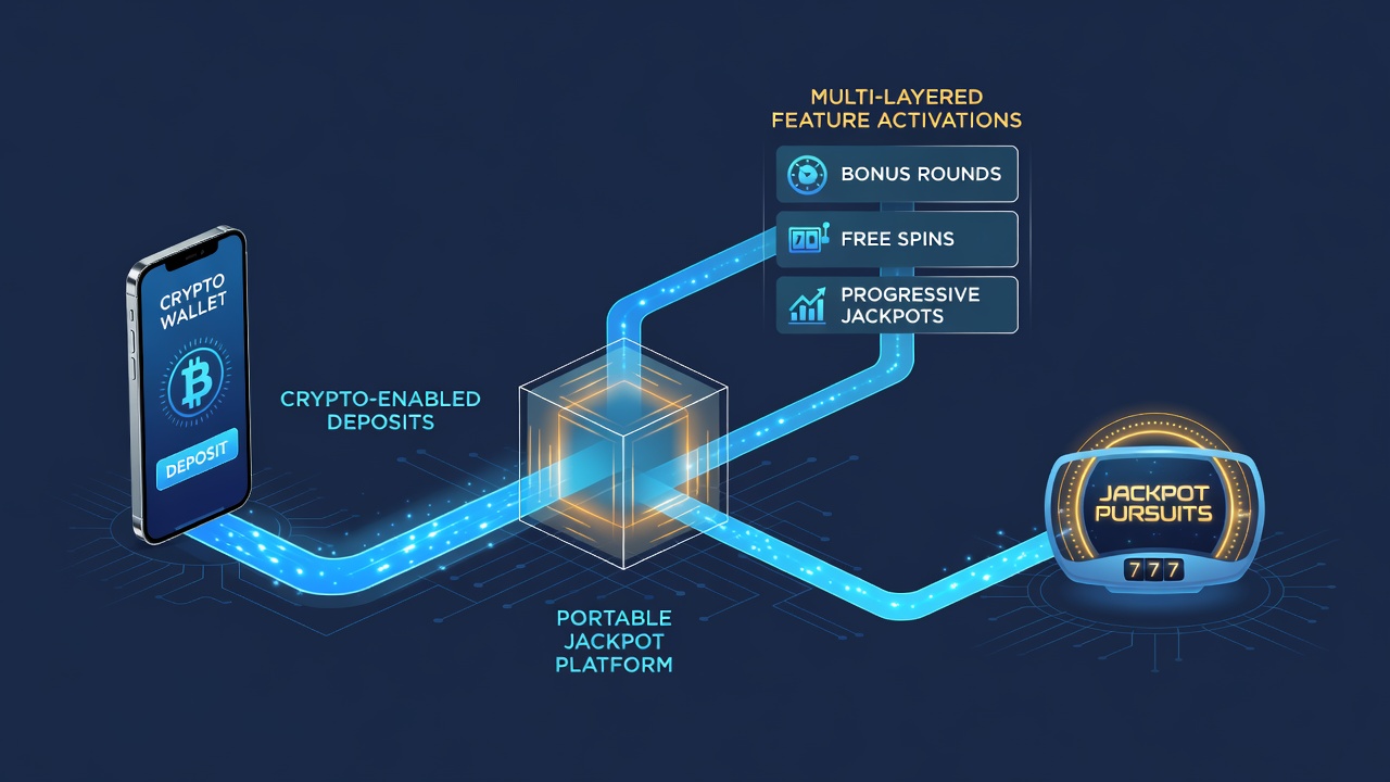 Crypto-enabled deposit interface on a mobile jackpot application showing transaction confirmation and wallet integration